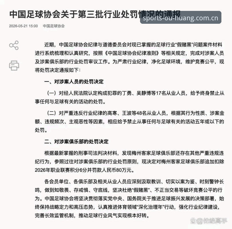 欧皇体育下载安装 中国足协第三批禁足名单深度评测:足球反腐风暴中的行业警示书